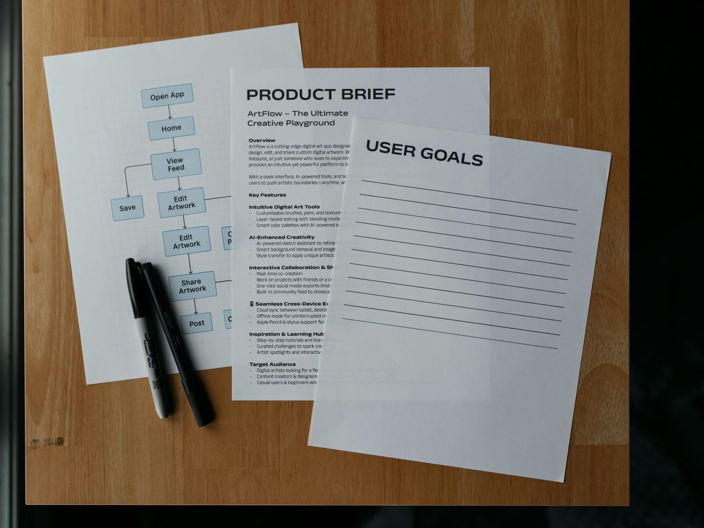 Printed briefing documents and checklists laid out on a desk