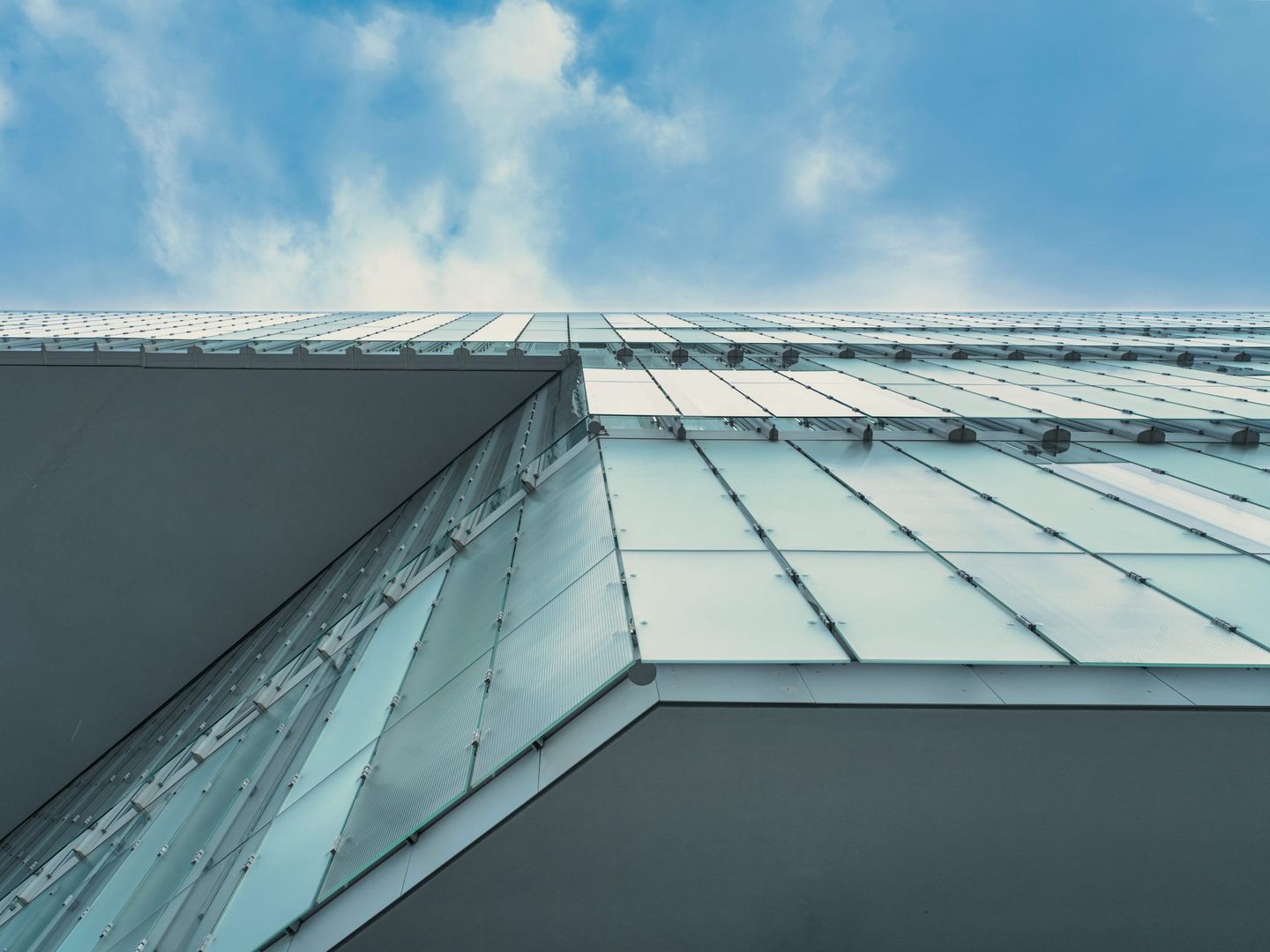 Glass facade of a modern bank headquarters